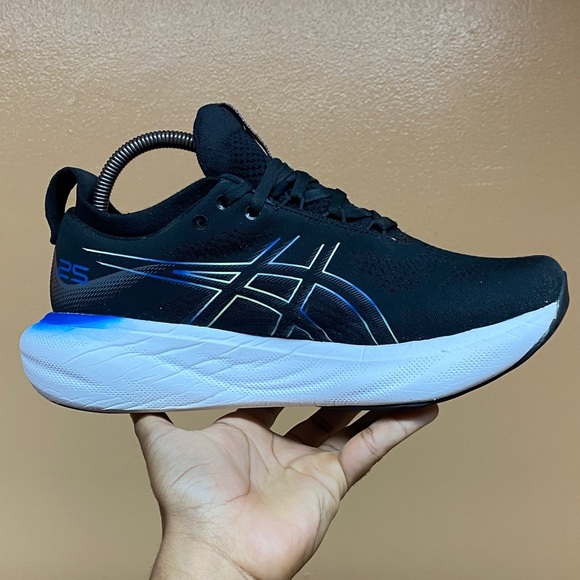 ASICS GEL-NIMBUS 25 Men's Running Sneakers Black Blue Glow Yellow Size 8.5 Wide - Picture 9 of 17